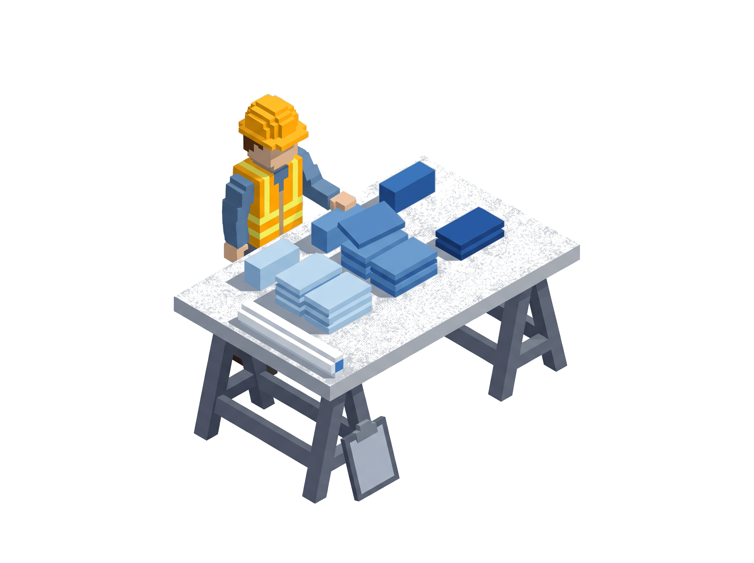 Voxel foreman sorting stacks of blue-tone lead cards, inbound leads arriving from paid campaigns and landing in the pipeline.
